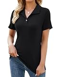 Ivicoer Black Short Sleeve Polo Shirts Basic Ladies V Neck Tops and Blouses Tunic Business Casual To