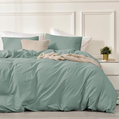 Juego de Funda Nordica Cama 135/150 Verde Salvia 100% Algodón Transpirable Suave Moderno Juego de Funda de Edredón 240x220 y Fundas Almohada (50x75cm)