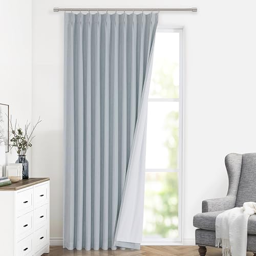 Image of Vision Home Blue Fog Pinch Pleated Full Blackout Curtains Linen Blended Room Darkening Window Curtains 112 inch for Living Room Bedroom Thermal Insulated Pinch Pleat Drapes with Hooks 60 inch Wx112 Lx1