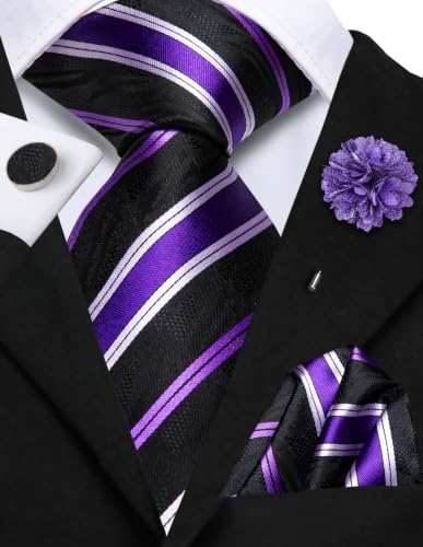 Image of Hi-Tie Zipper Ties for Men Pre-tied Tie Set Lapel Pin Pocket Square and Cufflinks Formal Business Wedding Adjustable Necktie
