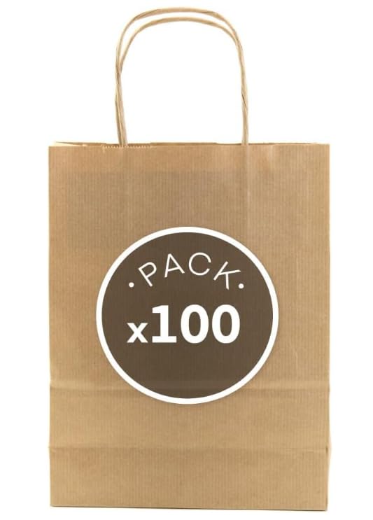 100 Bolsas de papel con asas Bolsa de papel para compras resistentes Bolsas para cumpleaños, regalos, bodas, fiestas, bolsas para tiendas de papel