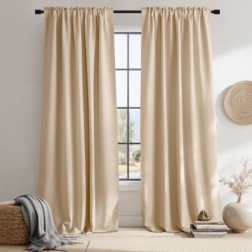 NICETOWN Window Treatment Room Darkening Draperies - (Biscotti Beige Color) 52 Width X 108 Length, Room Darkening Curtains and Drapes for Bedroom Bisc