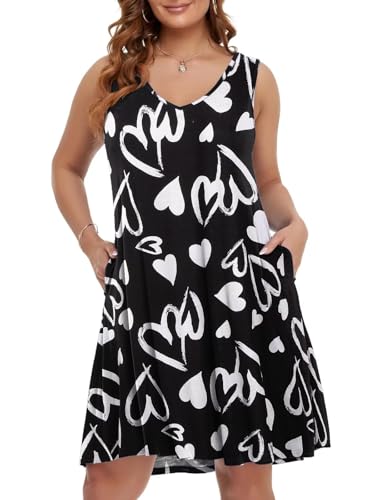 Image of BELAROI Women Casual Summer Beach Dresses Plus Size Sundress V Neck Pockets Swing Tank Dress Cover Ups