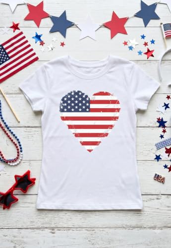 Image of Tstars Fitted Tee for Girls 4th of July Shirt | Patriotic American Cute Kids Heart Graphic Horse T-Shirt