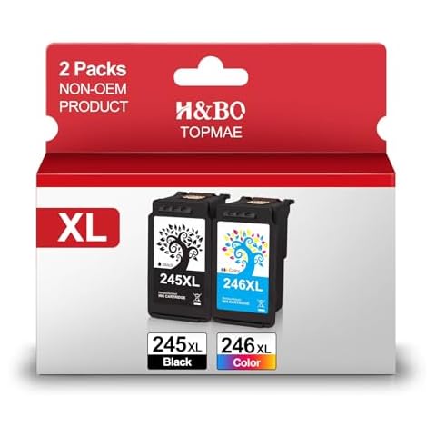 H&BO TOPMAE Remanufactured Ink Cartridges Replacement for Canon PG-245XL CL-246XL PG-243 CL-244 for PIXMA TS3320 TR4527 TR4500 MG2522 TR4520 MG2525 TS3322 MX490 Printer (1 Black+1 Color) Cover