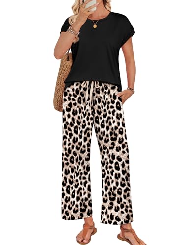 WIHOLL Vacation Outfits for Women Two Piece Sets Summer Outfits 2026 Work Office Airport Travel Lounge Sets Beach Clothes Spring Matching Clothing Fashion Comfy Loose Pajamas Navy Blue XL - view 3
