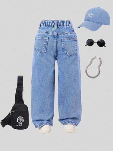 Floerns Toddler Girl's Wide Leg Elastic Waist Button Baggy Jeans Solid Casual Denim Pants2