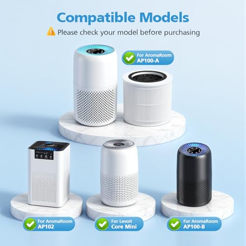 Image of 2-Pack AP100 AP102 Replacement Filter Compatible with AromaRoom AP100-A, AP100-B, AP100-C, AP102 & Core Mini Air Purifiers, 3-in-1 H13 HEPA and Activated Carbon Filter, White