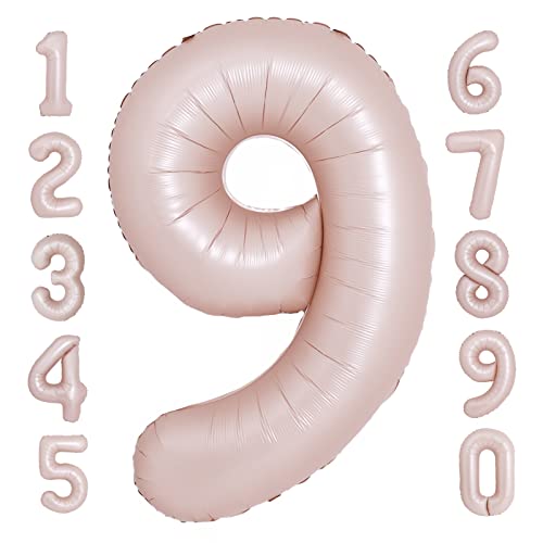 Giant 40 Inch Retro Apricot Number 9 Balloon For 9Th Birthday Decorations For Kids Girls Boys 9 Balloon Number For 9 Years Old Birthday Decors Beige Number 9 For Anniversary Wedding Nude Balloon #TOP11