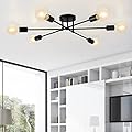 BrkNit 6-Light Sputnik Chandeliers, Black Modern Semi Flush Mount Ceiling Light with E26 Base, Mid Century Industrial Vintage Kitchen Farmhouse Light Fixtures for Dining Room Bedroom Living Room