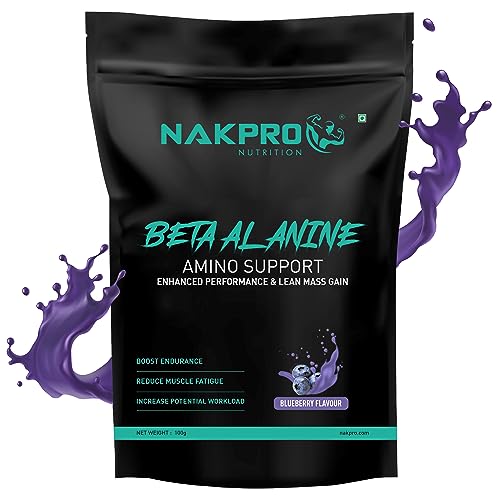 Image of Nakpro Beta Alanine Supplement Powder| Muscle Building Amino Acid, Faster Recovery, Pre Workout supplement for Men & Women -100g Blueberry, (33 Servings)