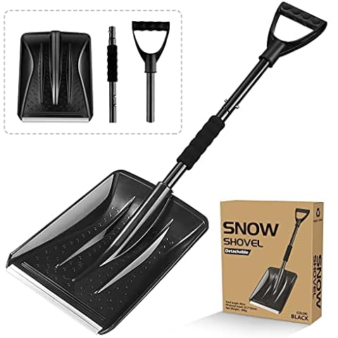 Snow Shovel, Portable Snow Shovels for Snow Removal, 10.5'' Wide Blade, Lightweight Car Snow Shovel Perfect for Driveway, Camping, Outdoor and Emergency(Black) Cover