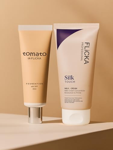 Image of FLiCKA Makeup Kit | Tomato Liquid Foundaion 30ML (Ivory) | 3 In 1 Silk Touch Primer Moisturiser and SPF (Sun Protection Formula) 60ML | Make up Combos