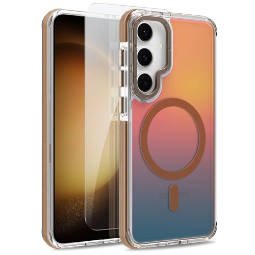 Image of Magnetic Case for Samsung Galaxy S23 Plus [Compatible with Magsafe] [Cute Fashion Fluorescent Design] [1 Screen Protector] Slim Translucent Matte Case for Galaxy S23 Plus 6.7 inch, Desert