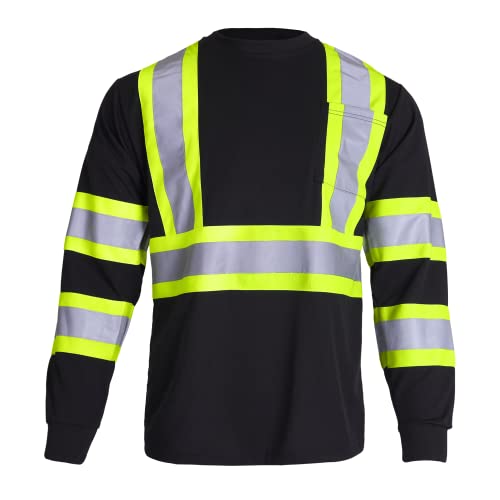 JORESTECH Long Sleeve Black Safety Work Shirt - Hi-Viz Two Toned YL/LM - ANSI/ISEA, Pack of 5