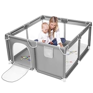 Royouzi Laufstall Baby, Laufstall für Apartment Laufgitter Faltbar, 130x130cm mit Rutschfester Absperrgitter, große Sicherheitsspielplatz, mit Atmungsaktivem Netz an Vier Seiten und Saugnäpfen