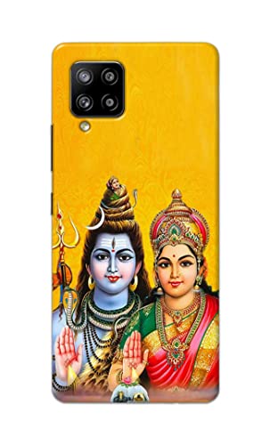 Image of PRINTFIDAA God Shiva Parvati Yellow Background Printed Designer Hard Back Case Cover for Samsung Galaxy M42 5G -(WY) MVN1008