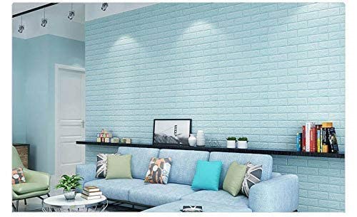 Image of Arto 3D PE Foam Self Adhesive Brick Design Wall Stickers /DIY Wallpaper for Home Hotel Living Room Bedroom Cafe Decor DIY Wall Paper (Thickness 8MM, 70 x 77 cm, Blue) Decorative Wallpaper