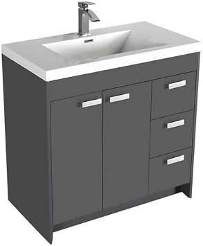 Eviva Lugano 36 in. Gray Single Sink Bath Vanity with Acrylic Top and Integrated Sink