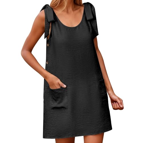 Vestido de verano para mujer, vestido informal de verano, básico, cuello redondo, sin mangas, monocolor, ropa de diario, cómodo, elástico, fluido, túnica para mujer, Negro , XXL