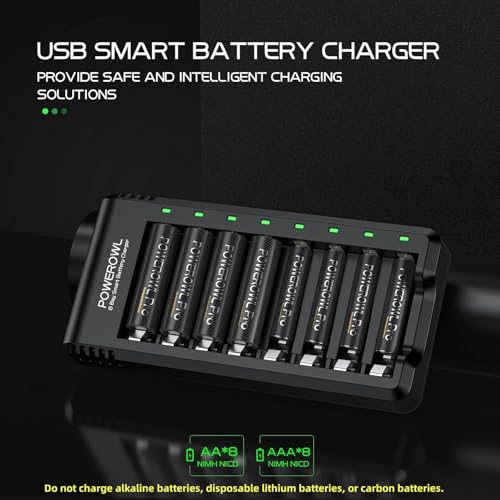 POWEROWL 8 Bay AA AAA Battery Charger, USB High-Speed Charging, Independent Slot, for Ni-MH Rechargeable Batteries, No Adapter by POWEROWL - Image 2