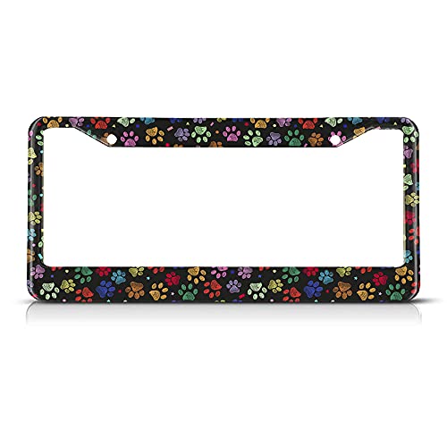 Beabes Colorful Paw Print License Plate Frame Auto Tag Frames Dog Cat Pattern License Plates Holder 2 Holes Puppy Pet Animal Decorative Car Truck Motorcycle License Plates Cover Tag For Men Women #TOP13