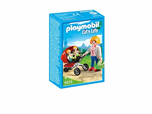 PLAYMOBIL 5573 Guardería, Mamá con Carrito de Gemelos, 15,7 x