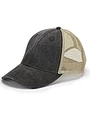 Adams mens 6-Panel Pigment-Dyed Distressed Trucker Cap(OL102)-BLACK/ TAN-OS