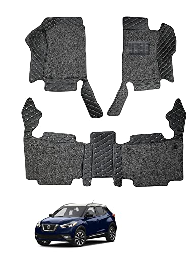 Image of Auto Hub Premium 7D car mat Kicks, Luxury Double-Stich 7d Car Floor Mat Complete Set, 100% Waterproof and Washable, Color : Black