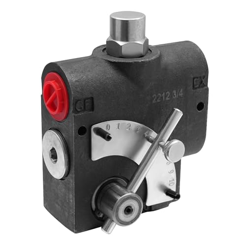 Hydraulic Adjustable Variable Flow Control Valve, Hydraulic Directional Control Valve w/Relief, Hydraulic Acting Valve 0-30 GPM for Small Tractors, Tractor loaders, Log Splitters, 3/4” NPT Port Size