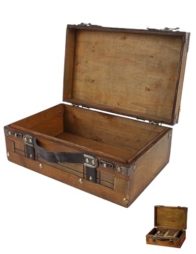 EALRIDV Vintage Suitcase, Distressed Wood Bridal Trunk with Finger Lift