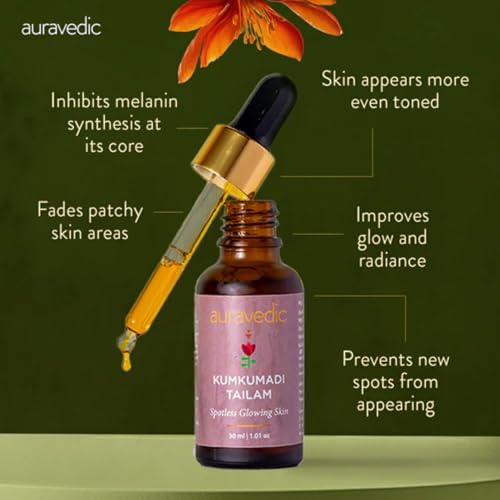 Auravedic Kumkumadi Tailam Face Oil 30 ml Kumkumadi oil for Face Serum for Glowing Skin Brightening Radiant Youthful Glow