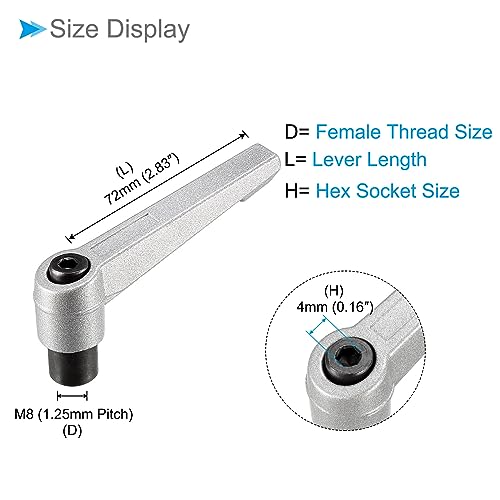Image of Clamping Lever Handles, M8 Female Thread 72mm Lever, Adjustable Quick Release Locking Rotating Knobs Silver Tone - (Applications: for Lathe Machinery), 2-Pieces