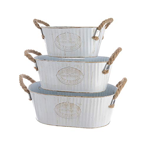 Decoris 83087 Cubo Zinc Ovalado con Asa de Cuerda, 3 uds, Multicolor