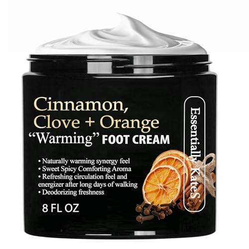 Image of Essentially KateS Cinnamon Clove Orange Warming Foot Cream 8 oz - Moisturizing Foot Cream for Dry Cracked Feet, Softening Heel Repair Lotion, Soothing Foot Care