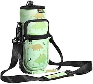 Nuovoware Water Bottle Carrier Bag, Bottle Pouch Holder, Adjustable Shoulder Hand Strap 2 Pocket Sling Neoprene Sleeve Sports Water Bottle Bag for Men Women Kids Hiking Travelling Camping, Turquoise