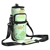 Nuovoware Flaschenhalter Trinkflasche Molle Beutel, Isolierte Neopren Kessel mit Verstellbar Schultergurt und Front Reißverschluss Tasche für Wandern Laufen Radfahren Jagd Reisen - Grüner Walddrache