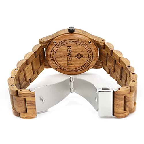 Image of BEWELL ZS-W086B Wooden Watch Men Gifts Handmade Date Display Quartz Movement Analog Lightweight Wood Wrist Watches