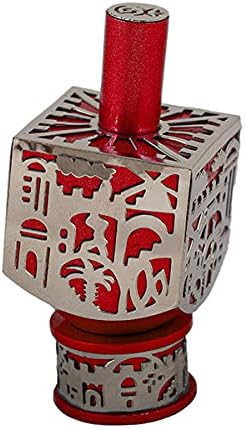 Yair Emanuel Decorative Dreidel with Jerusalem Cutout and Stand | Hanukkah Sevivon Gift Jewish Decorations (Red, Medium)