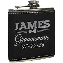 The Wedding Party Store Set of 1, 2, 3, 4, 5, 6, 7, 8 Personalized Groomsmen Flask - Custom Monogrammed Best Man Gift Flasks - Bow Tie Style Black with Silver, 1