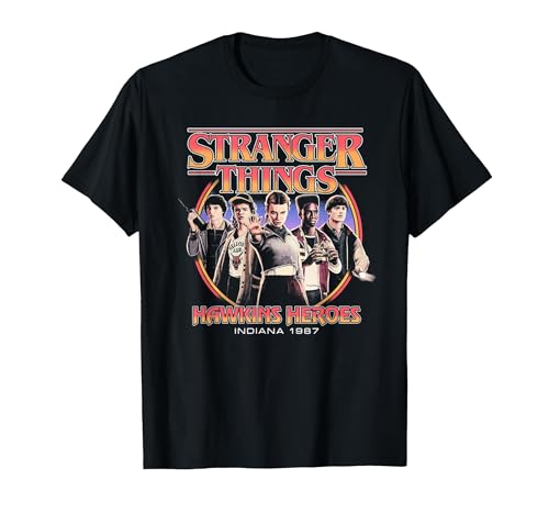 Stranger Things Hawkins Heroes Group 1987 Camiseta, Hombre, Negro, S