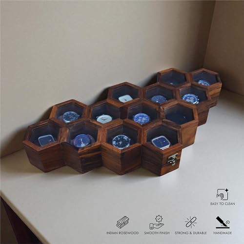 Image of 13-Slot Wooden Watch Box for Men & Women | Watch Display Case, Storage Organizer & Jewelry Holder | Vintage Gift for Birthday & Anniversary (13 Slots, Swing Lock)