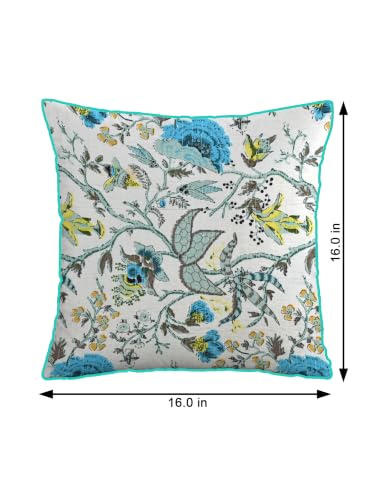Image of Pure Cotton Quilted Cushion Cover 16x16 Inch | Anokhi Print Decorative Throw Pillow Cover | Soft Cotton Sofa Cushion Cover with Hidden Zipper | Living Room Bedroom Home Decor