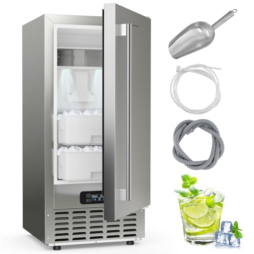 COSTWAY Under Counter Nugget Ice Maker, Built-in Ice Machine w/Self-Cleaning, LCD Control & 24H Timer, 80 lbs/Day, Freestanding Stainless Steel Ice Maker Machine for Commercial & Home Use