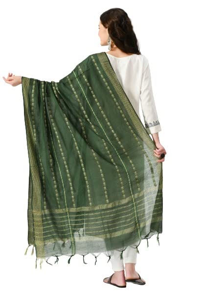 a r silk Women's Green Cotton Gold Weaving Self Degine Regular Dupatta & Chunnis-picture-2