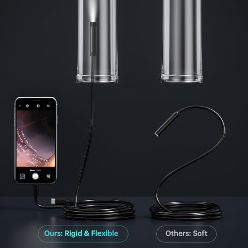 Endoscope Camera with Light, GinoCaco 1920P HD Borescope Inspection Camera, 16.4Ft Semi-Rigid Cord Scope Camera with 6 LED Lights, IP67 Waterproof Snake Camera for iPhone, Ipad, Android and Windows