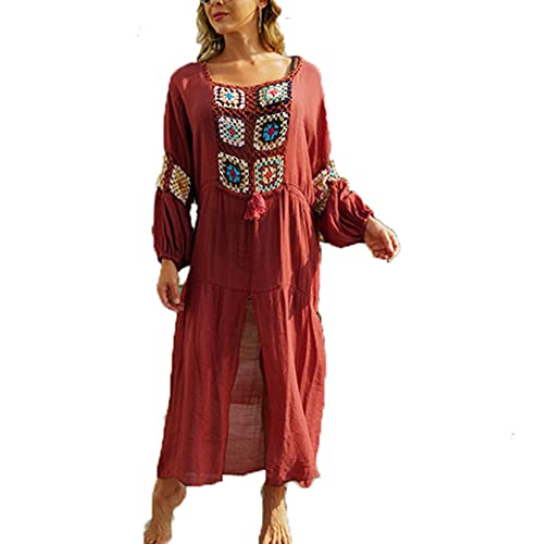 Robe de plage brodée caftan turque rouge taille unique pour vos après-midi ensoleillés