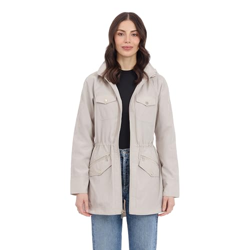 Michael Kors Women's Hooded Anorak Rain Coat and Windreaker, Beige, Medium