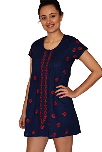 Ayurvastram Pure Cotton Hand Embroidered Long Placket Dress, Tunic, Kurti, Top, Swim Suit Cover