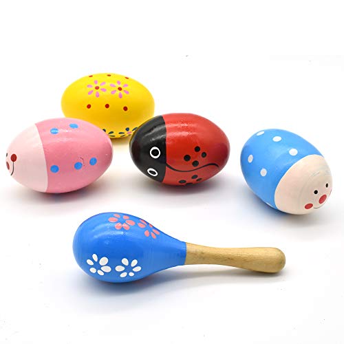Wooden Easter Eggs Shakers Toys, Maracas Kids Hand Percussion Shakers Percussion Musical For Party Favors Kids Easter Basket Stuffers, 4 Pack Easter Eggs With 2 Shaker Sand Hammer Kit #TOP7